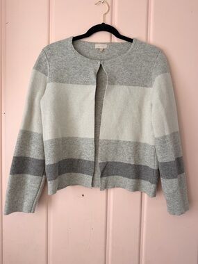 Benedetta B. Wool/Cashmere Blend Striped Cardigan - Light Gray & White SzLarge